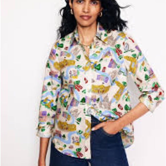 Boden Sienna London Town Ivory Button Down Top 4P - Picture 5 of 11